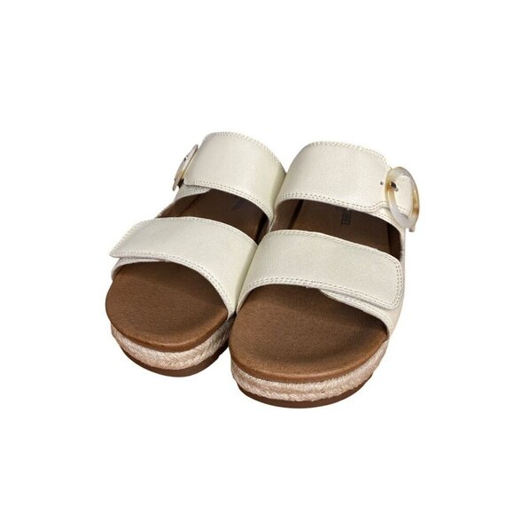Josef Seibel Ivory Leather Wedge Sandals With Adjustable Straps & Padded galileo - Picture 1 of 9
